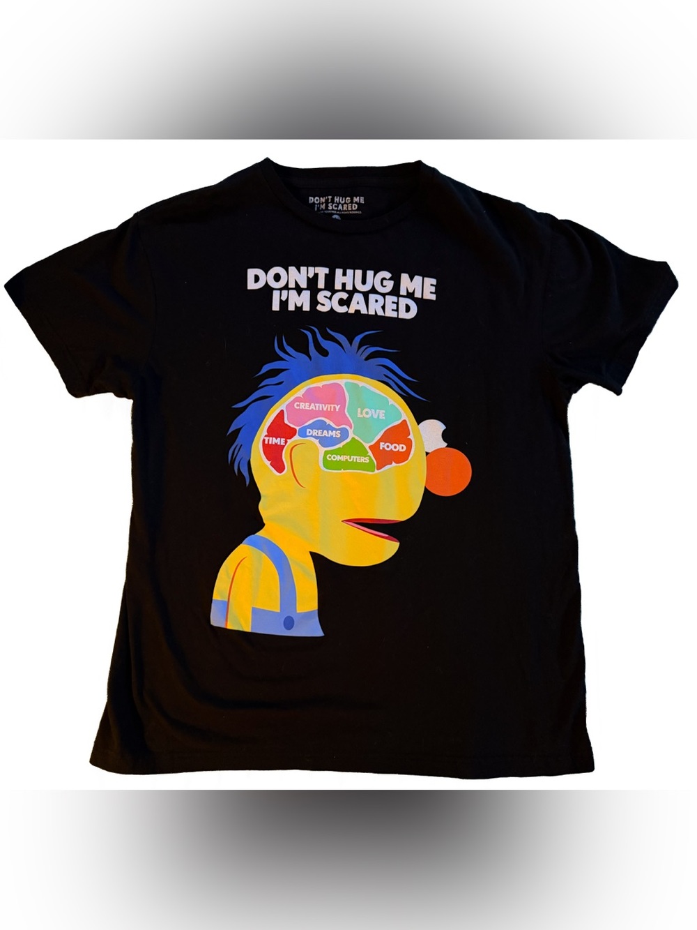 Don't Hug Me I'm Scared DHMIS Yellow Guy Shirt Large Men Women Unisex Black NWOT